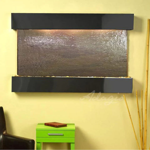 Adagio Sunrise Springs Wall Fountain With Small Green Table and Bamboo Sticks