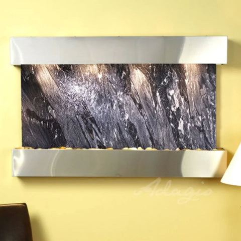 Adagio Sunrise Springs Wall Fountain With Yellow Background And White Lampshades