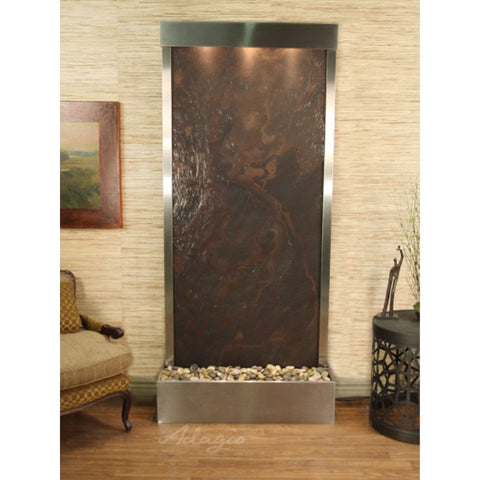 Adagio Tranquil River Floor Fountain - Rear Mount Front View-Rainforest Green Marble Antique Bronze