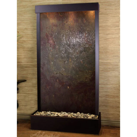 Adagio Tranquil River Floor Fountain - Rear Mount Rainforest Green Marble Antique Bronze-Reddish Frame