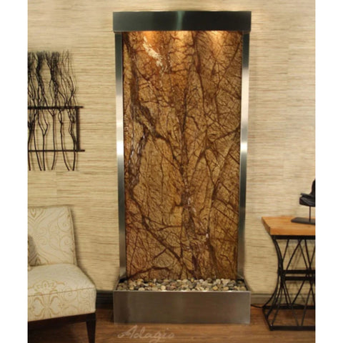 Adagio Tranquil River Modern Floor Water Fountain With Textured Walls And Accent Furniture