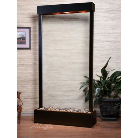 Adagio Tranquil River Modern Freestanding Fountain With Neutral Textured Walls And Plants