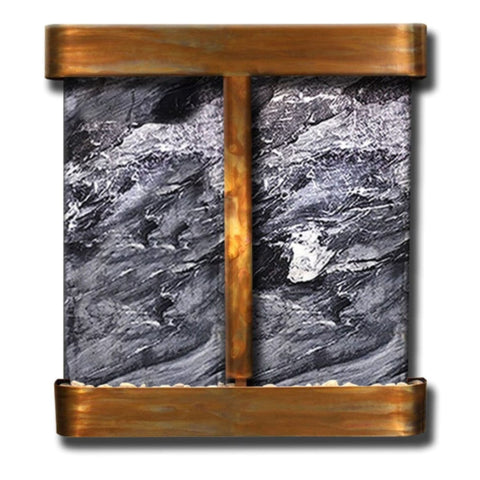 Adagio Water Features Aspen Falls Wall Fountain Plain White Background-Rustic Copper Black Spider Marble Round Frame