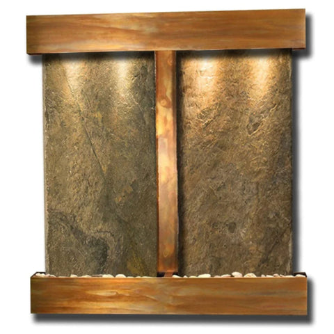 Adagio Water Features Aspen Falls Wall Fountain Plain White Background-Rustic Copper Green Slate Square Frame