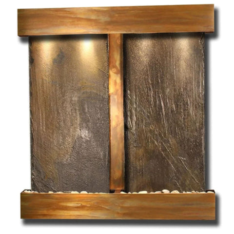 Adagio Water Features Aspen Falls Wall Fountain Plain White Background-Rustic Copper Multi Color Slate Square Frame