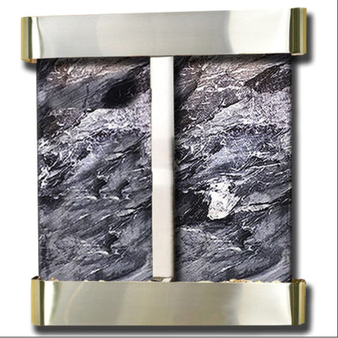 Adagio Water Features Aspen Falls Wall Fountain Plain White Background-Stainless Steel Black Spider Marble Round Frame