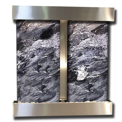 Adagio Water Features Aspen Falls Wall Fountain Plain White Background-Stainless Steel Black Spider Marble Square Frame