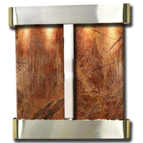 Adagio Water Features Aspen Falls Wall Fountain Plain White Background-Stainless Steel Rainforest Brown Marble Round Frame