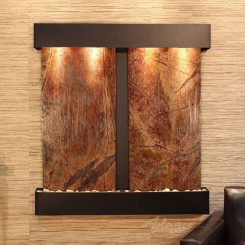 Adagio Water Features Aspen Falls Wall Fountain Textured Wall With Leather Chair