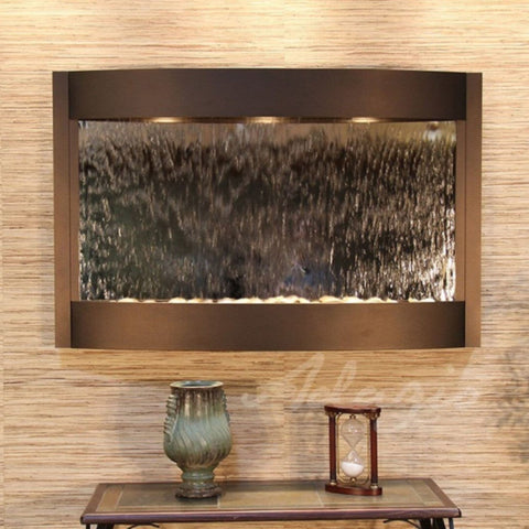 Adagio Water Features Calming Waters Wall Fountain With Decorative Ceramic Urns And Hourglass-Antique Bronze Silver Mirror