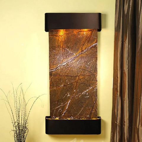 Adagio Water Features Cascade Springs Wall Fountain With Dried Grass Stems And Brown Curtain-Rainforest Brown Marble Blackened Copper-Rounded