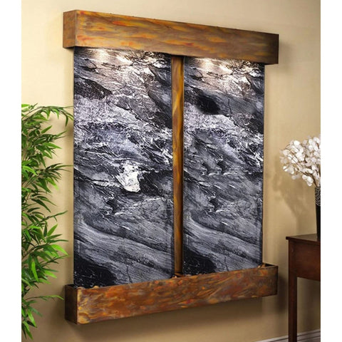 Adagio Water Features Cottonwood Falls Wall Fountain With Chinese bamboo Plant Leaves-Squared Corners
