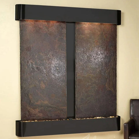 Adagio Water Features Cottonwood Falls Wall Fountain With Chocolate Brown Leather Chair