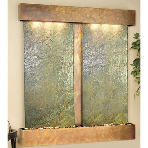 Adagio Water Features Cottonwood Falls Wall Fountain With Green Leaves-Rustic Copper And Green Slate Wall Fountain-Squared Corners