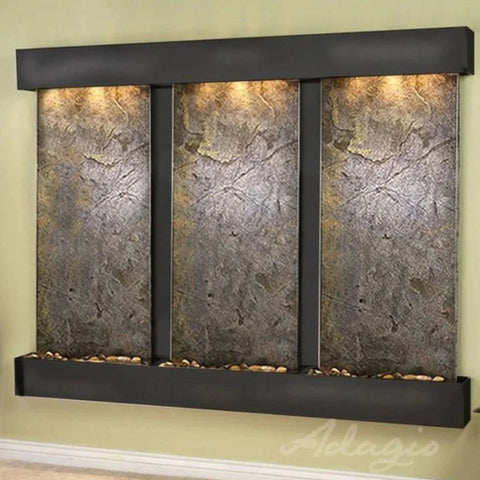 Adagio Water Features Deep Creek Falls Wall Fountain Neutral Walls-Green Feather Stone Blackened Copper Squared