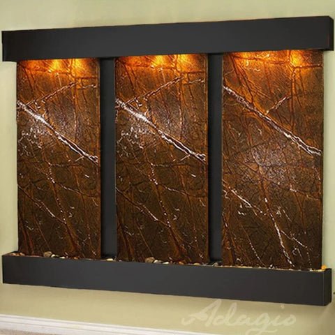 Adagio Water Features Deep Creek Falls Wall Fountain Rainforest Brown Marble Blackened Copper Squared