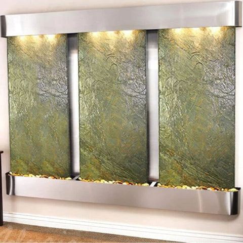 Adagio Water Features Deep Creek Falls Wall Fountain With Carpeted Floors And White Wood Edging