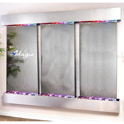 Adagio Water Features Deep Creek Falls Wall Fountain With Colorful Lighting And Green Leaves