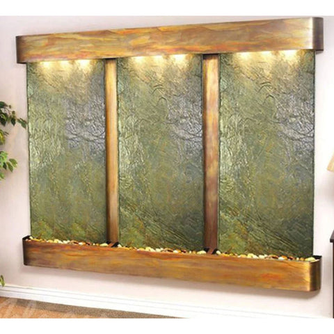 Adagio Water Features Deep Creek Falls Wall Fountain With Green Leaves-Green Slate Rustic Copper Rounded Corners