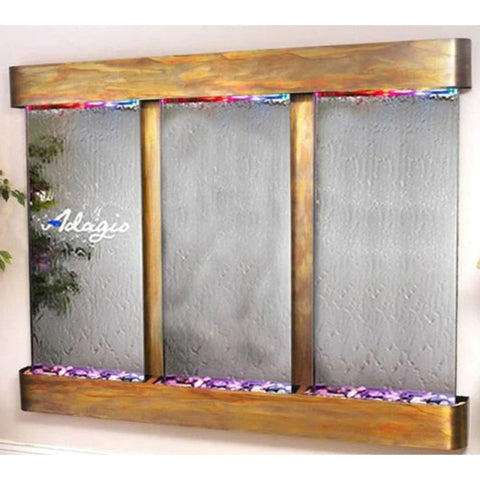 Adagio Water Features Deep Creek Falls Wall Fountain With Green Leaves-Silver Mirror Rustic Copper Rounded