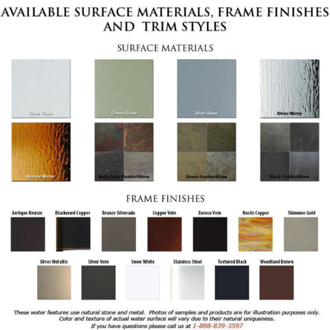 Adagio Water Features Grandeur River Floor Fountain - Rear Mounted List Of Available Surface Materials And Frame Finishes