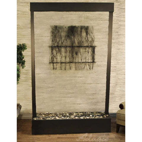 Adagio Water Features Grandeur River Floor Water Fountain - Centered in Base With Abstract Wall Art And Green Plant