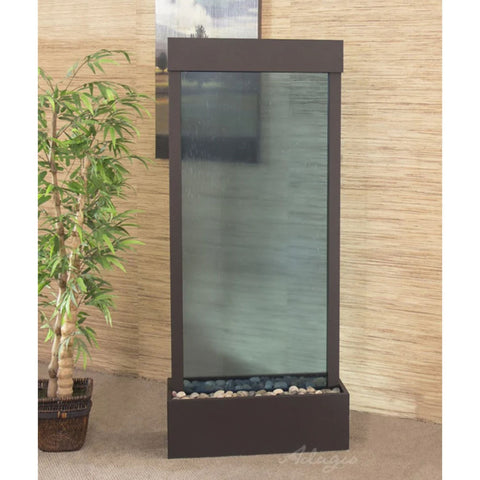 Adagio Water Features Harmony River Floor Fountain - Center Mount With Framed Landscape Wall Art With Green Plants in Woven Basket