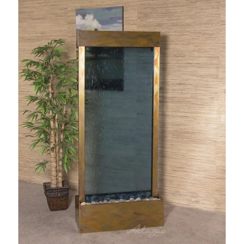 Adagio Water Features Harmony River Floor Fountain - Center Mount With Green Plants and Framed Wall Art Work