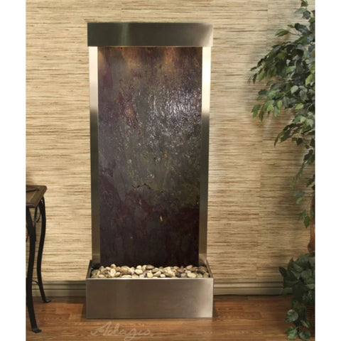 Adagio Water Features Harmony River Floor Water Fountain - Rear Mounted With Green Leaves and Textured Walls