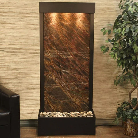 Adagio Water Features Harmony River Floor Water Fountain - Rear Mounted With Green Plants and Textured Walls