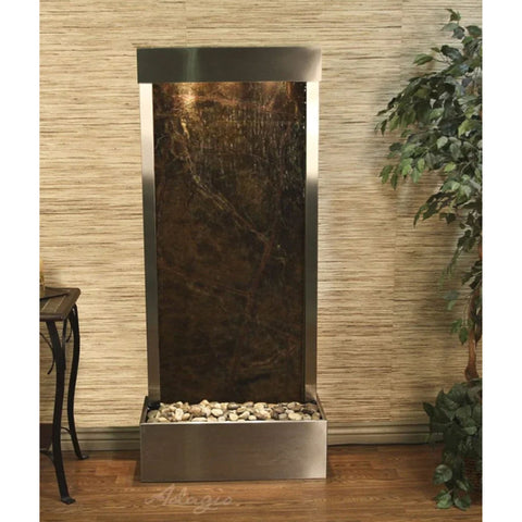 Adagio Water Features Harmony River Floor Water Fountain - Rear Mounted With Plants and Textured Walls