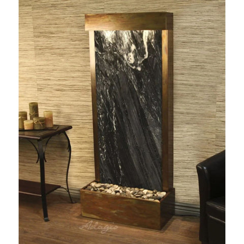 Adagio Water Features Harmony River Floor Water Fountain - Rear Mounted With Set of Candles on the Console Table