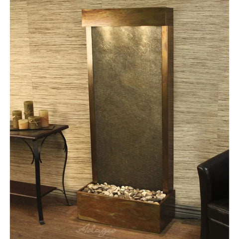 Adagio Water Features Harmony River Floor Water Fountain - Rear Mounted With Set of Décor Candles in a Minimalist Console Table