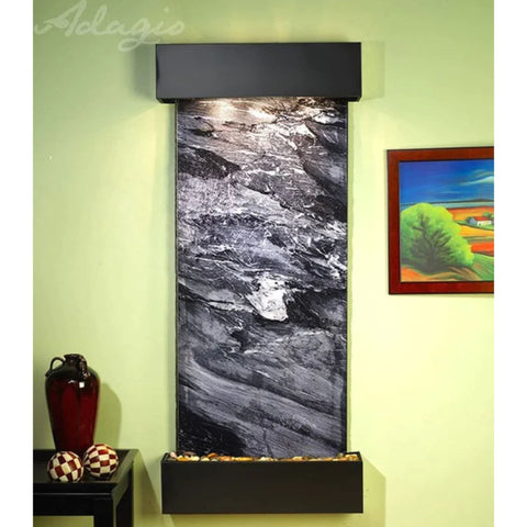 Adagio Water Features Inspiration Falls Wall Fountain With Green Painted Wall and Ceramic Urns