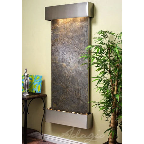 Adagio Water Features Inspiration Falls Wall Fountain With Green Plants and Buddha Statue Decoration