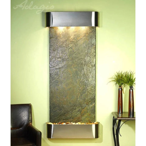 Adagio Water Features Inspiration Falls Wall Fountain With Green Wall Accent and Two Vases