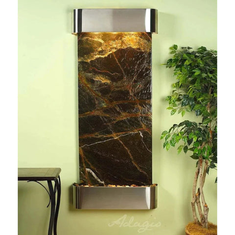 Adagio Water Features Inspiration Falls Wall Fountain With Metal Console Table and Green Plant