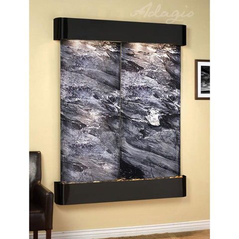 Adagio Water Features Majestic River Wall Fountain With Black Leather Chair-Black Spider Marble-Blackened Copper-Rounded