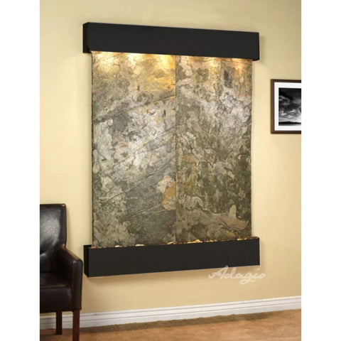 Adagio Water Features Majestic River Wall Fountain With Black Leather Chair-Green Slate-Blackened Copper-Squared