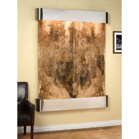 Adagio Water Features Majestic River Wall Fountain With Chair-Magnifico Travertine-Stainless Steel-Rounded