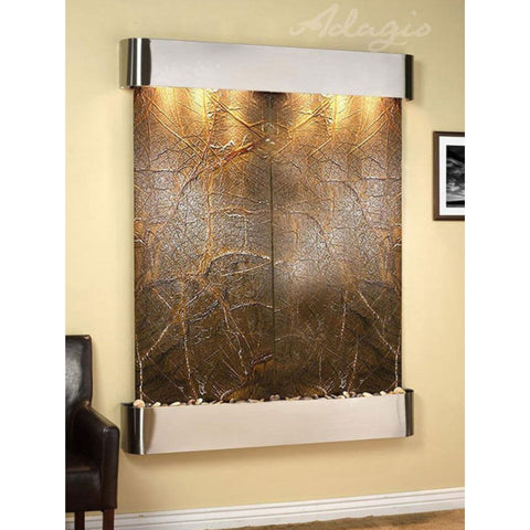 Adagio Water Features Majestic River Wall Fountain With Chair-Rainforest Green Marble-Stainless Steel-Rounded-Corners