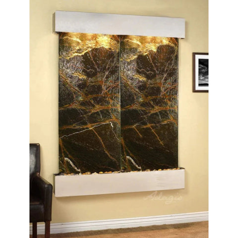 Adagio Water Features Majestic River Wall Fountain With Chair and Frame-Rainforest Green Marble-Stainless Steel-Squared