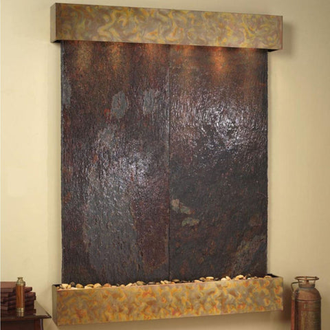 Adagio Water Features Majestic River Wall Fountain With Decor Urns-Multi-ColorSlate-RusticCopper-Squared-Corners