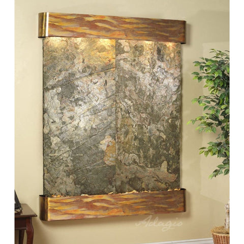 Adagio Water Features Majestic River Wall Fountain With Indoor Plants and Console Table