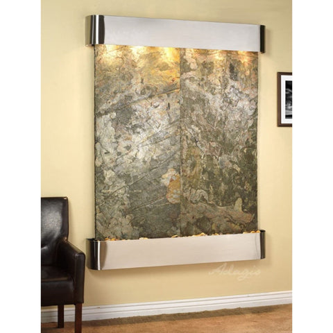 Adagio Water Features Majestic River Wall Fountain With Leather Chair and Warm Light