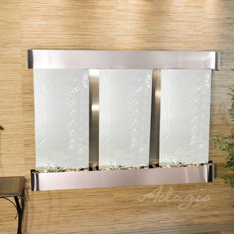 Adagio Water Features Olympus Falls Wall Fountain With Green Leaves-Silver Mirror-Stainless Steel-Rounded