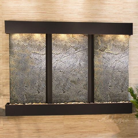 Adagio Water Features Olympus Falls Wall Fountain With Leaves-Green Feather Stone-Blackened Copper-Squared