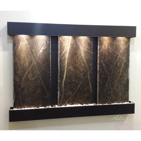 Adagio Water Features Olympus Falls Wall Fountain With Plain Background-Rainforest Green Marble-Blackened Copper-Squared