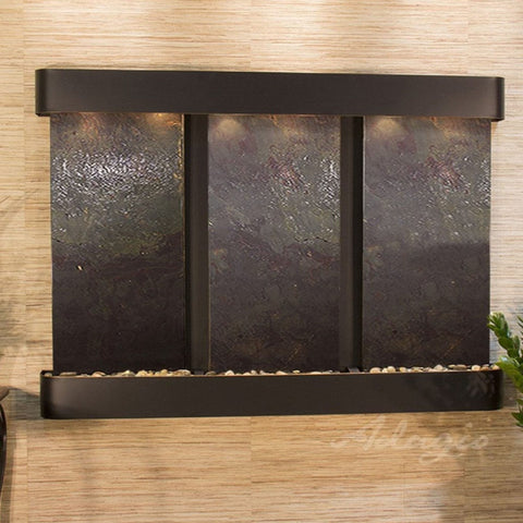 Adagio Water Features Olympus Falls Wall Fountain With Plants-Multi-Color Feather Stone-Blackened Copper-Rounded