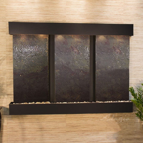 Adagio Water Features Olympus Falls Wall Fountain With Plants-Multi-Color Feather Stone-Blackened Copper-Squared